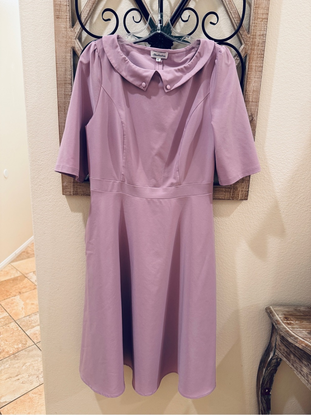 Soft Lilac Midi Dress with Rounded Peter Pan Collar
